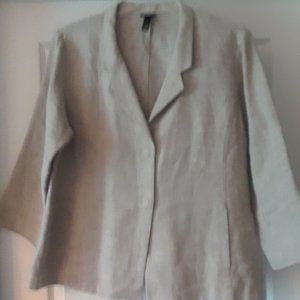 Eileen Fisher Notch Collar Linen Long Sleeve Jacket Size: XL. Color: Beige